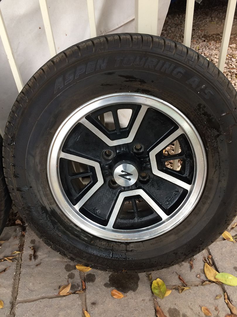 For Sale set of 280z Iron cross rims with new 205/70/14 tires